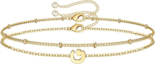 Dainty Gold Initial Pulseras chapadas en oro de 14 quilates, delicadas, personalizables, con iniciales, para mujer, adolescente, niña, joyas,