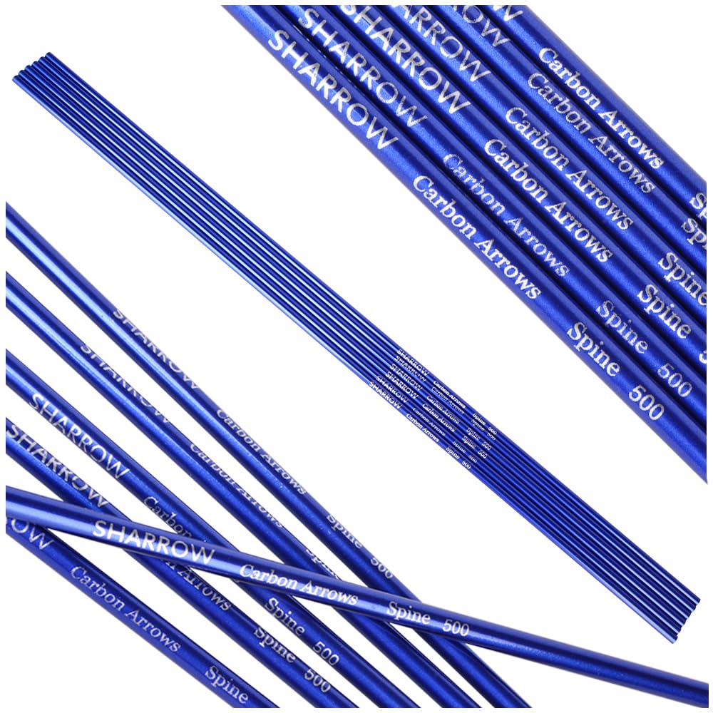 FQH 6/12pcs Carbon Arrow Shaft 30 Inch ID 6.2mm Spine 500 Rod Archery Recurve Compound Bow Hunting Shooting Practice DIY Acc (6, blue)