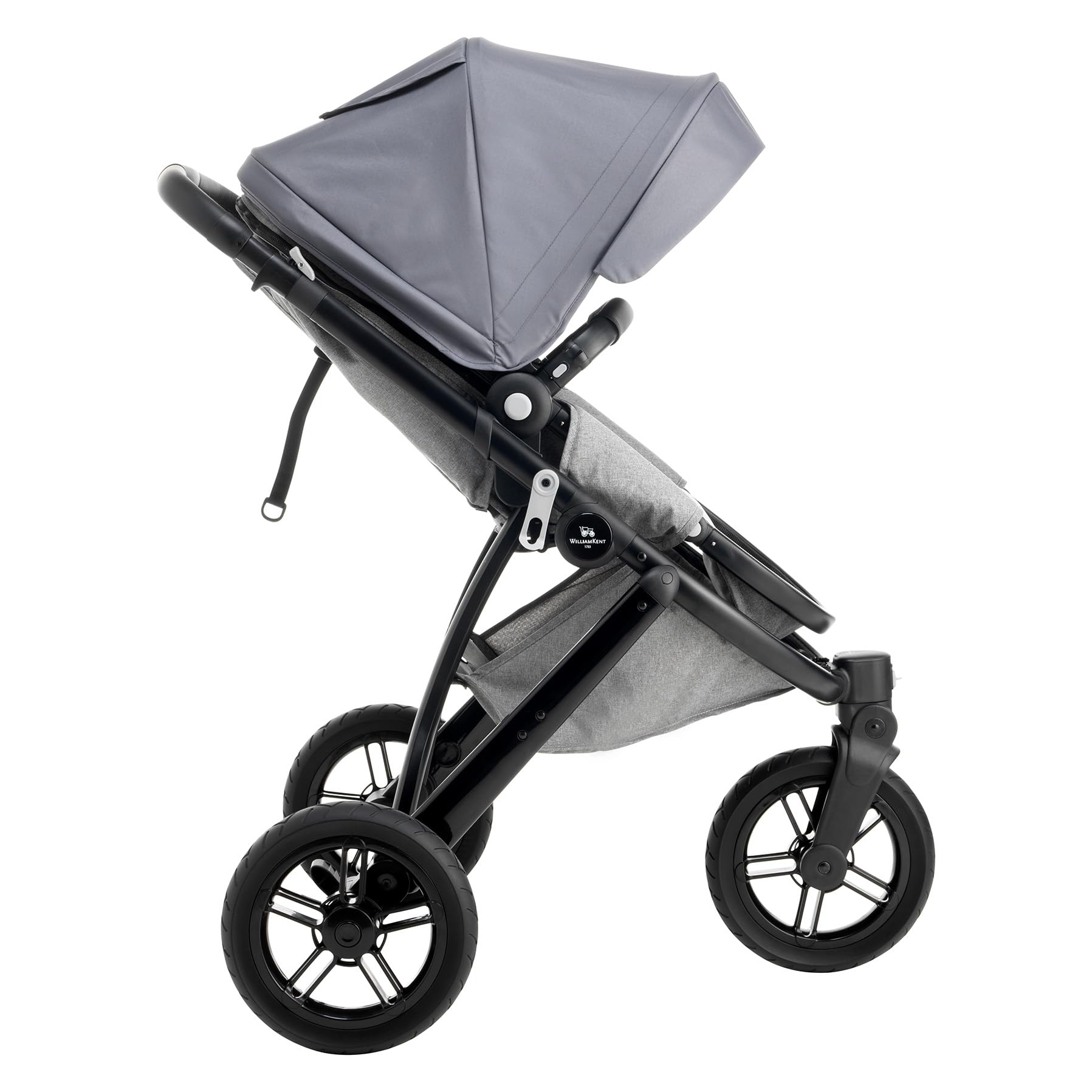 WILLIAM KENT 1733 Poussette 3 roues Phénix | Dès 6 mois et jusqu'à 15kg | Poussette bébé compacte et légère tout-terrain | Siège inclinable position allongé | Capote XL | Grand panier | Grey