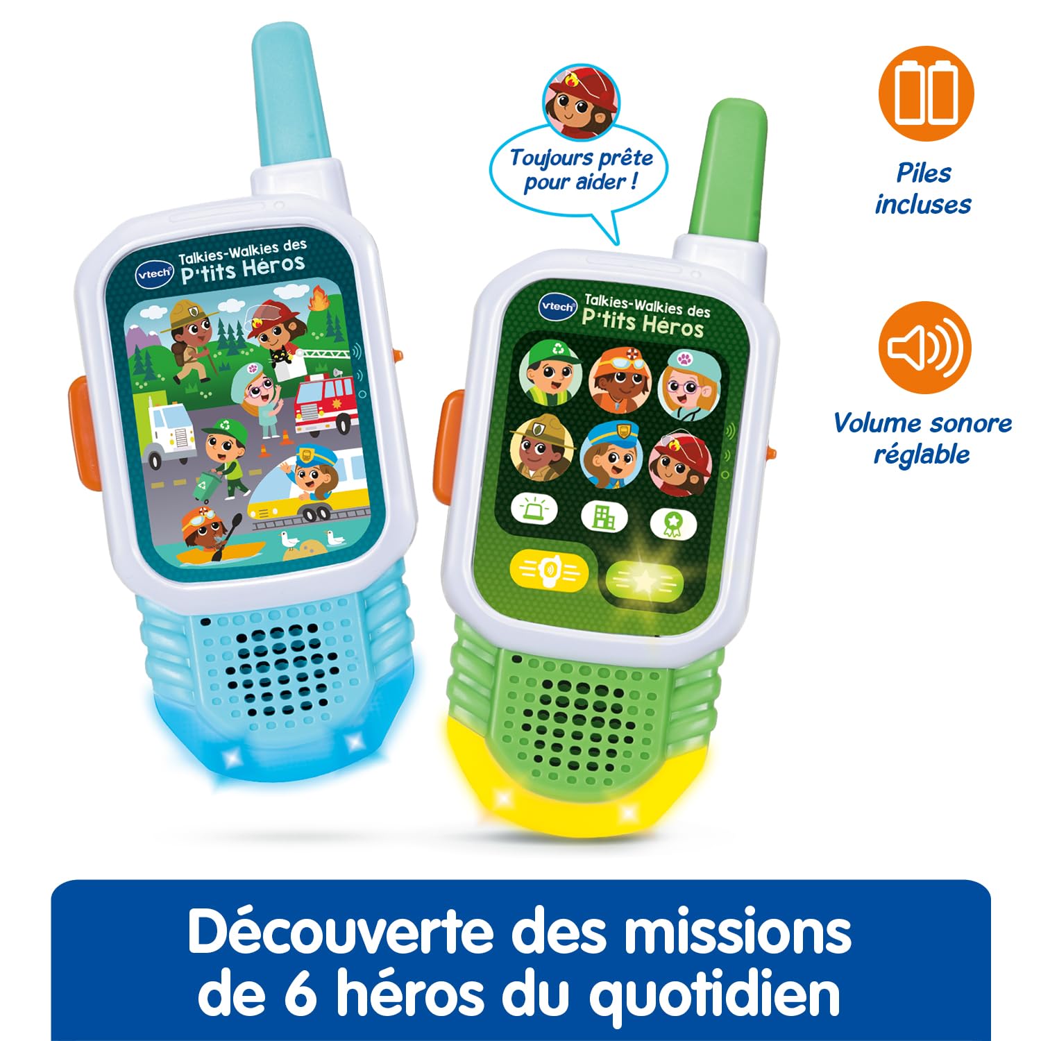 VTech - Talkies-Walkies des P'tits Héros - Jeu de Rôle et Missions à Partager - Talkie Walkie Enfants, Communication Sécurisée avec Portée de 300 Mètres - Cadeau Enfant Dès 3 Ans - Contenu en Français