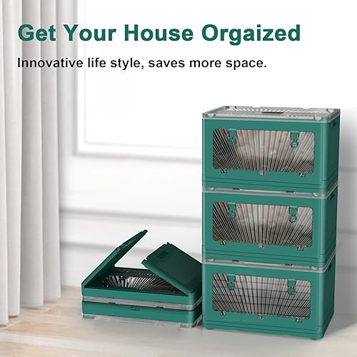 Miniatura 3 de Sindax Paquete de 2 contenedores de almacenamiento con tapas, contenedores de almacenamiento grandes plegables de 13.8 galones con ruedas y puerta,