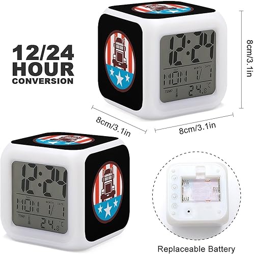 Miniatura 2 de Truck USA Flag Digital Alarm Thermometer Night Glowing 7 Colors Clock with LED for Bedroom
