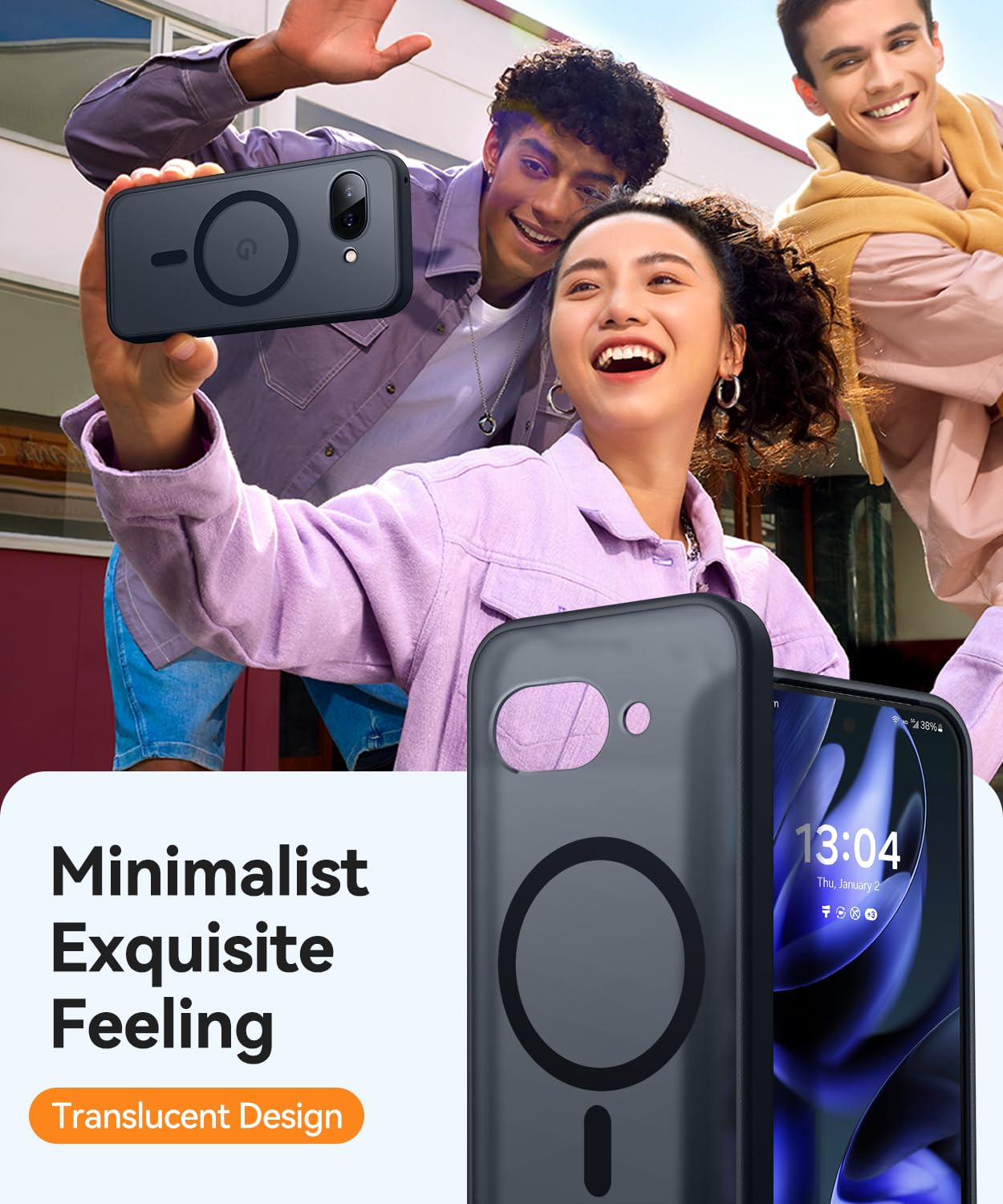 CANSHN Magnetica Cover per Google Pixel 9a (6.3 Pollici), [Protezione Completa Della Fotocamera] Custodia Traslucida Opaca Protettiva Sottile Antiurto,Nero