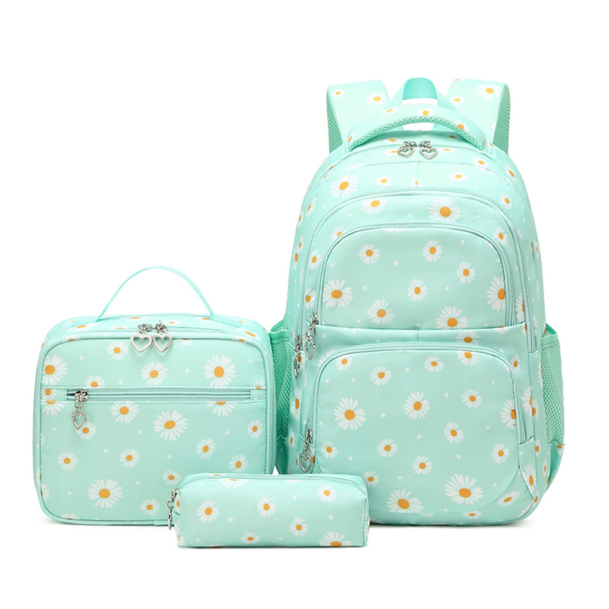 ZHANAO Daisy Backpack for Girls,Bookbag with Lunch Box Kids School Bag Set 3pcs Flower Backpack Set School Daypack