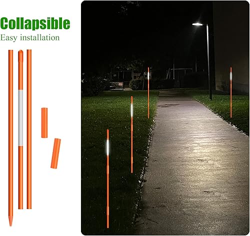 Miniatura 3 de 20 marcadores de entrada postes reflectantes de entrada de 4 pies estacas de nieve de fibra de vidrio naranja con cinta reflectante para una fácil