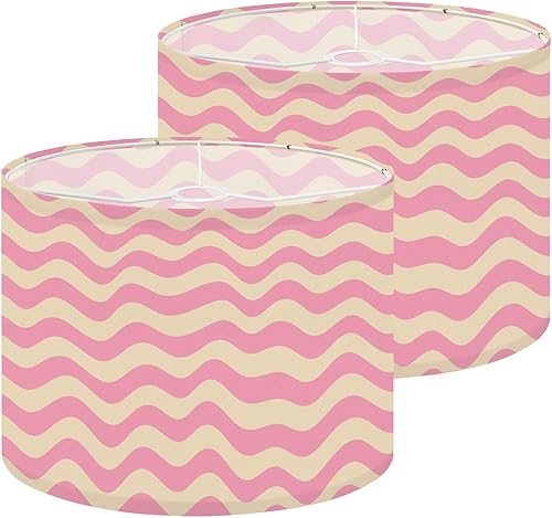 Miniatura 23 de Pantalla de lámpara de tambor de los años 70, pantalla retro rosa beige para lámparas de pie, lámparas de mesa, lámpara colgante de 11 x 8.9