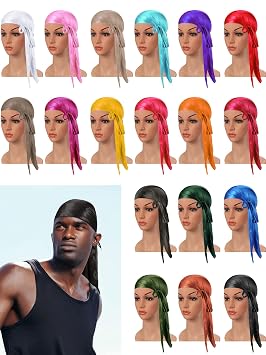 Geyoga 18 Pcs Silky Durag Headwraps Dorag for Men Women Waves Durags Pack with Long Tail and Wide Straps 18 Colors(Assorted Color)