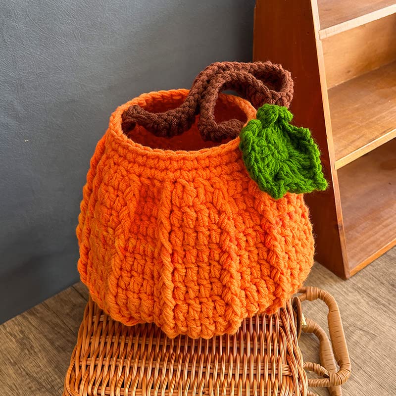 Crochet Pumpkins Bag, Orange Pumpkin Basket, Halloween Pumpkin Bags, Halloween Candy Bags, Plush Trick or Treat Bucket, Knit Pumpkins for Kids Child Play Trick or Treat Snack Basket Bag4
