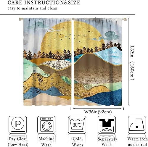 Miniatura 2 de Cortinas retro con aislamiento térmico y estampado de mármol para ventana, estilo japonés, estilo bohemio, sol y puesta de sol, para sala de estar,