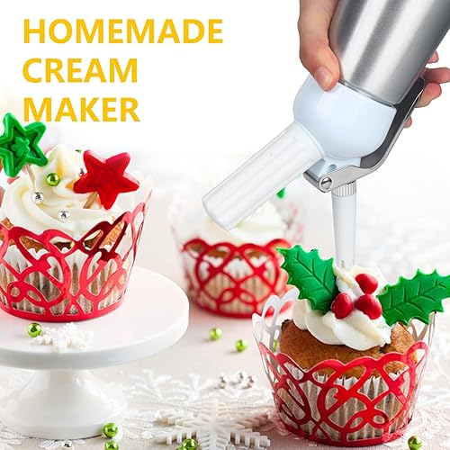 Miniatura 5 de VIGIND Dispensador profesional de crema batida, recipiente de crema batida de 16.9 fl oz, fabricante de crema batida de aluminio resistente con 3