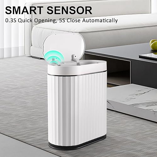Miniatura 3 de ELPHECO Basurero de baño con tapa de 2 galones con sensor pequeño, delgado y inteligente, papelera automática impermeable, cubo de basura estrecho