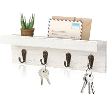 Key Holder Wall Mount, Farmhouse Wall Shelf with 4 Hooks for Entryway