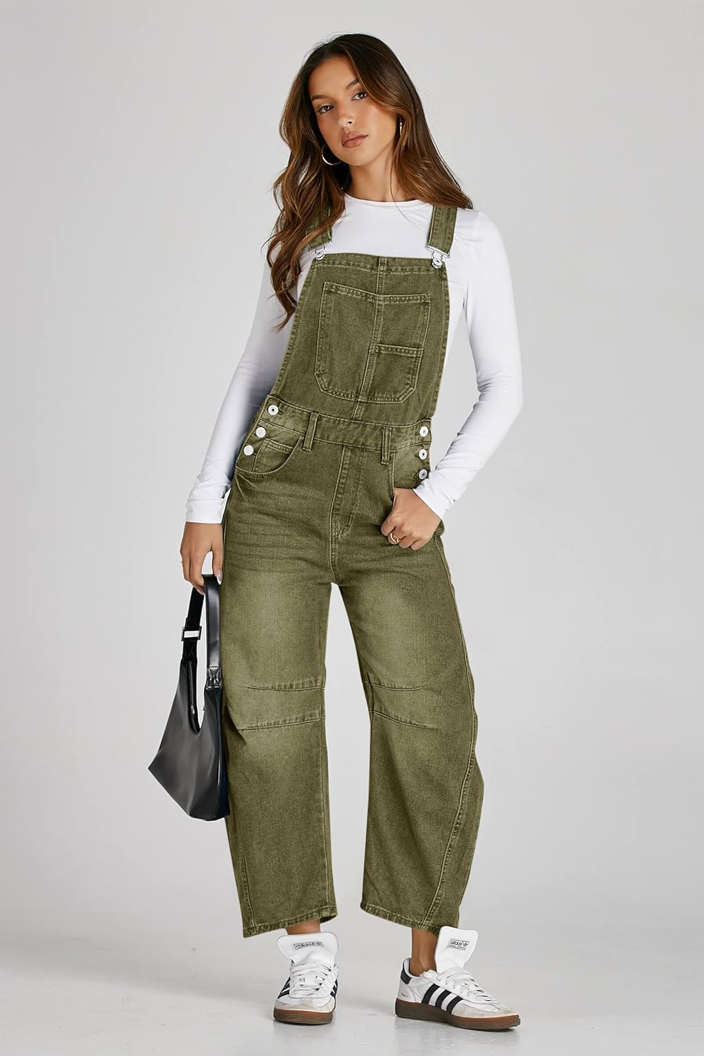 PLNOTME Womens Denim Bib Overalls Barrel Leg Adjustable Strap Jean Pants Jumpsuits with Pockets - Image 4