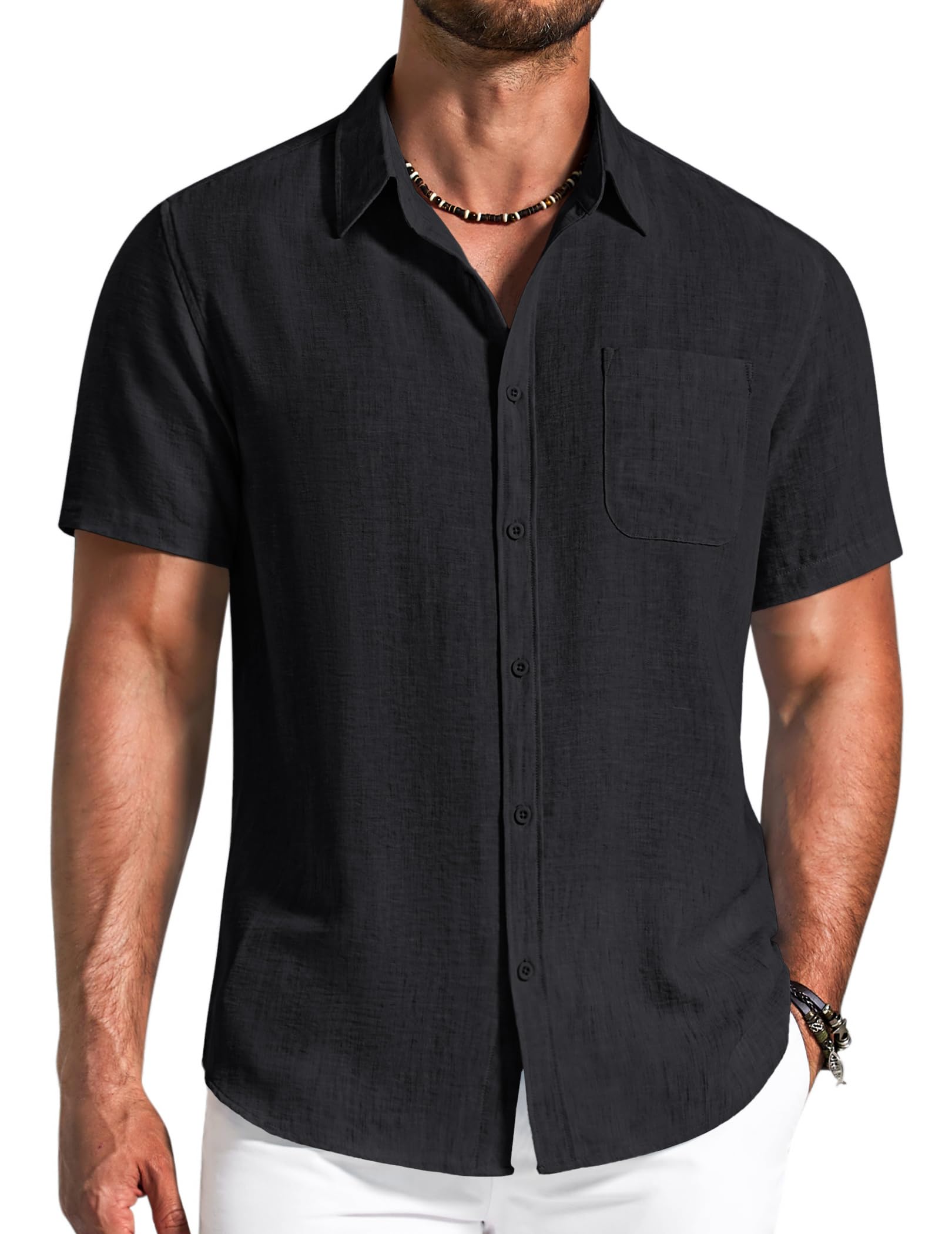 COOFANDY Hemd Herren Kurzarm Klassisch Bequem Sommerhemd Casual Freizeit Strand Shirt mit Brusttasche