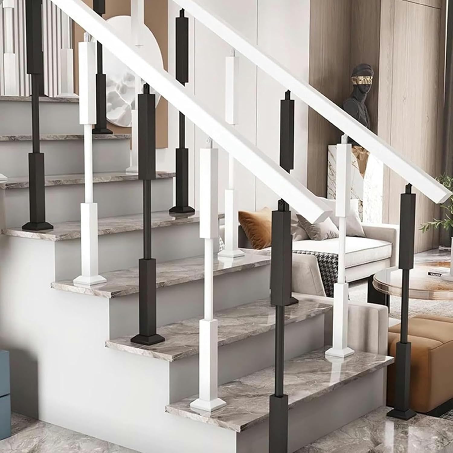 Metal Stair Balusters Indoor Stair Balusters, Adjustable Deck Railing Handrail Post, Hollow Staircase Spindles Banister Column for Garden, Loft, Corridor