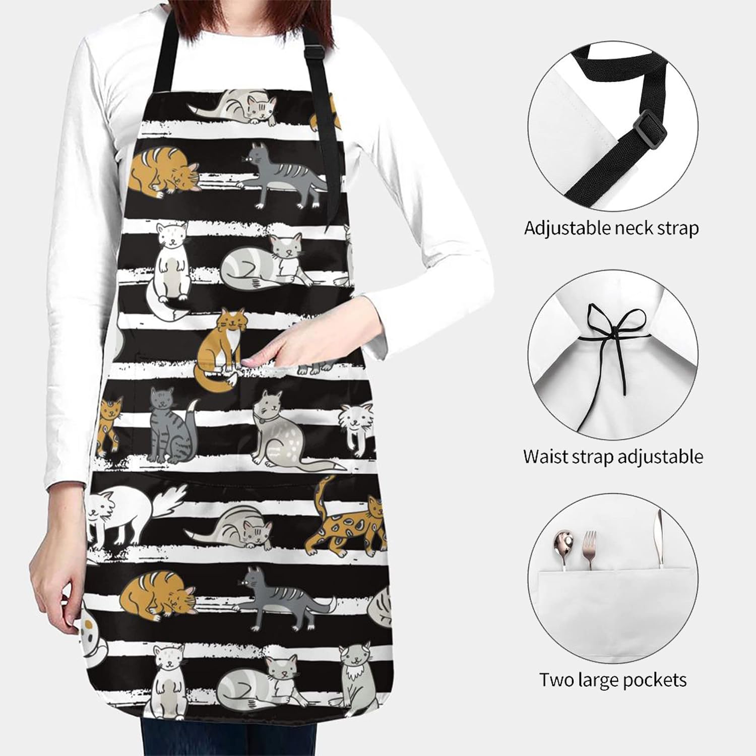 Funny Pink Cute Cats 3 Piece Kitchen Set Waterproof Apron with Oven Mitt and Pot Holder Cooking image 3