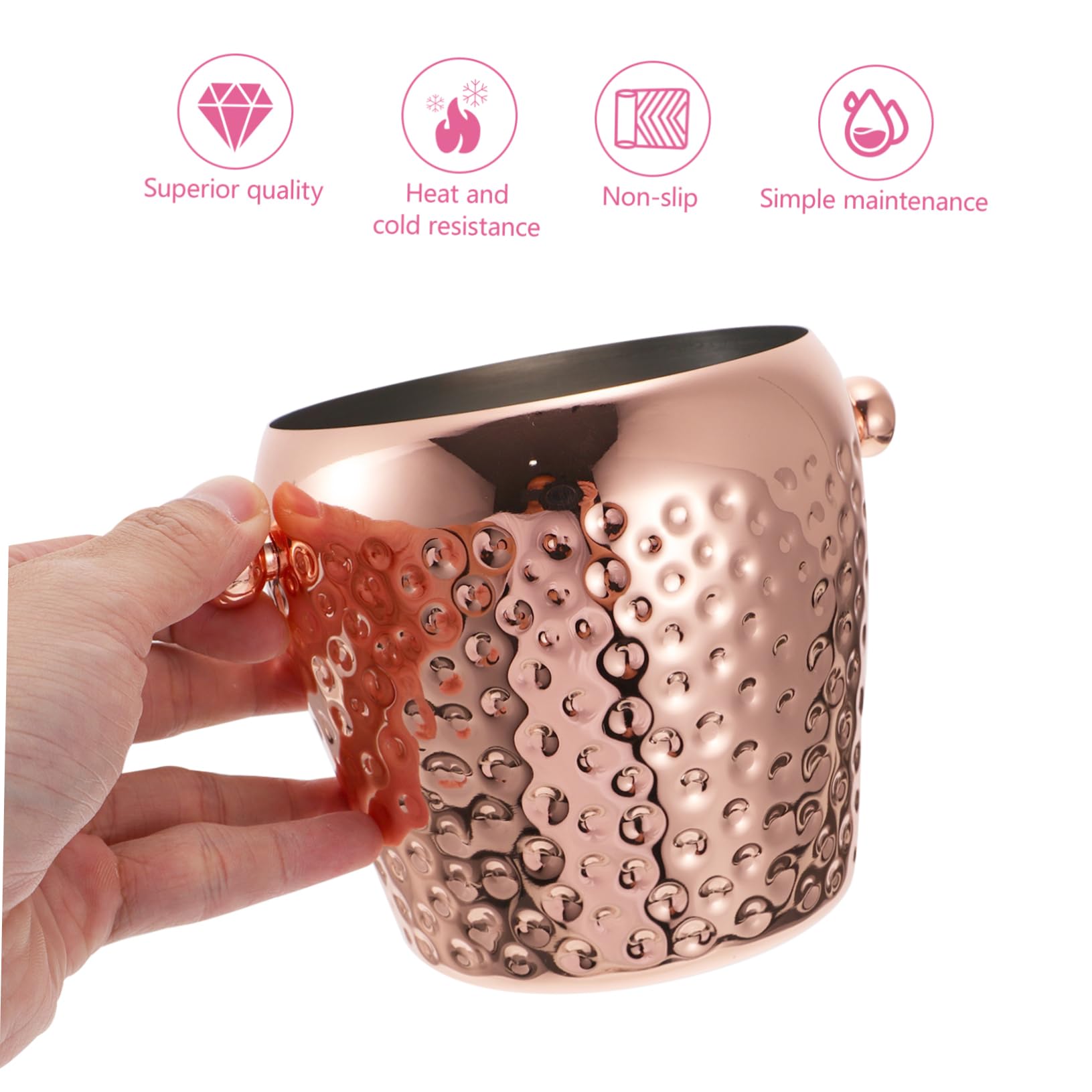 Seau à glace Seau à vin, Lot de 3 seaux à glace portables en acier inoxydable for boissons, en cuivre, for Moscow Mule, for refroidir les tasses, for faire des glaçons, for faire des fêtes, en or rose