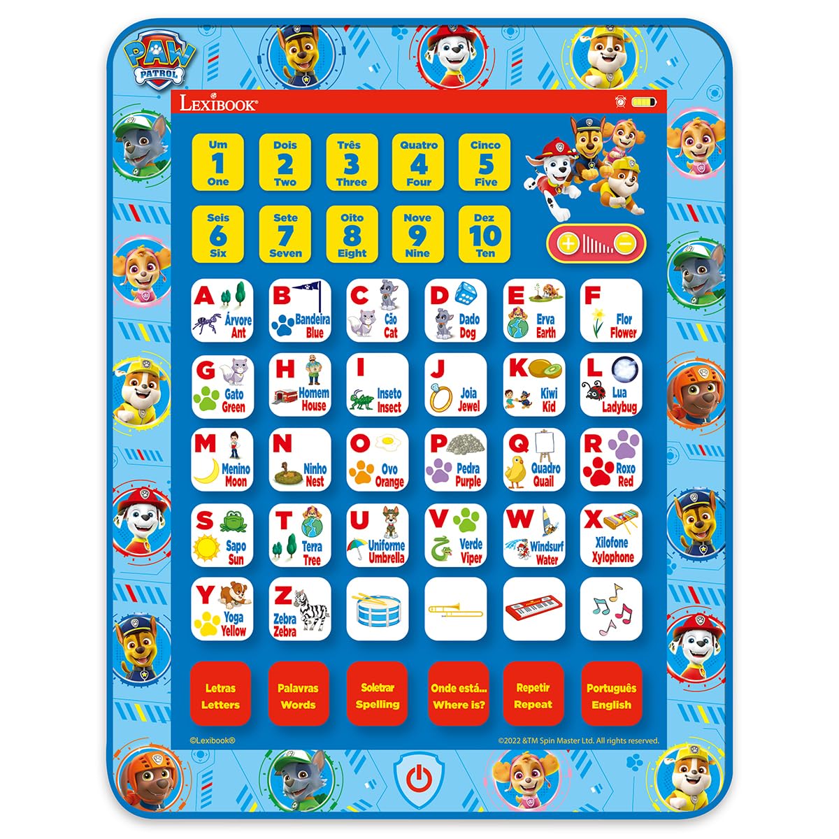 LEXIBOOK Paw Patrol Educational Bilingual Learning Tablet, learn letters numbers words spelling and music, English/Portuguese languages, Blue, JCPAD002PAi4LXB