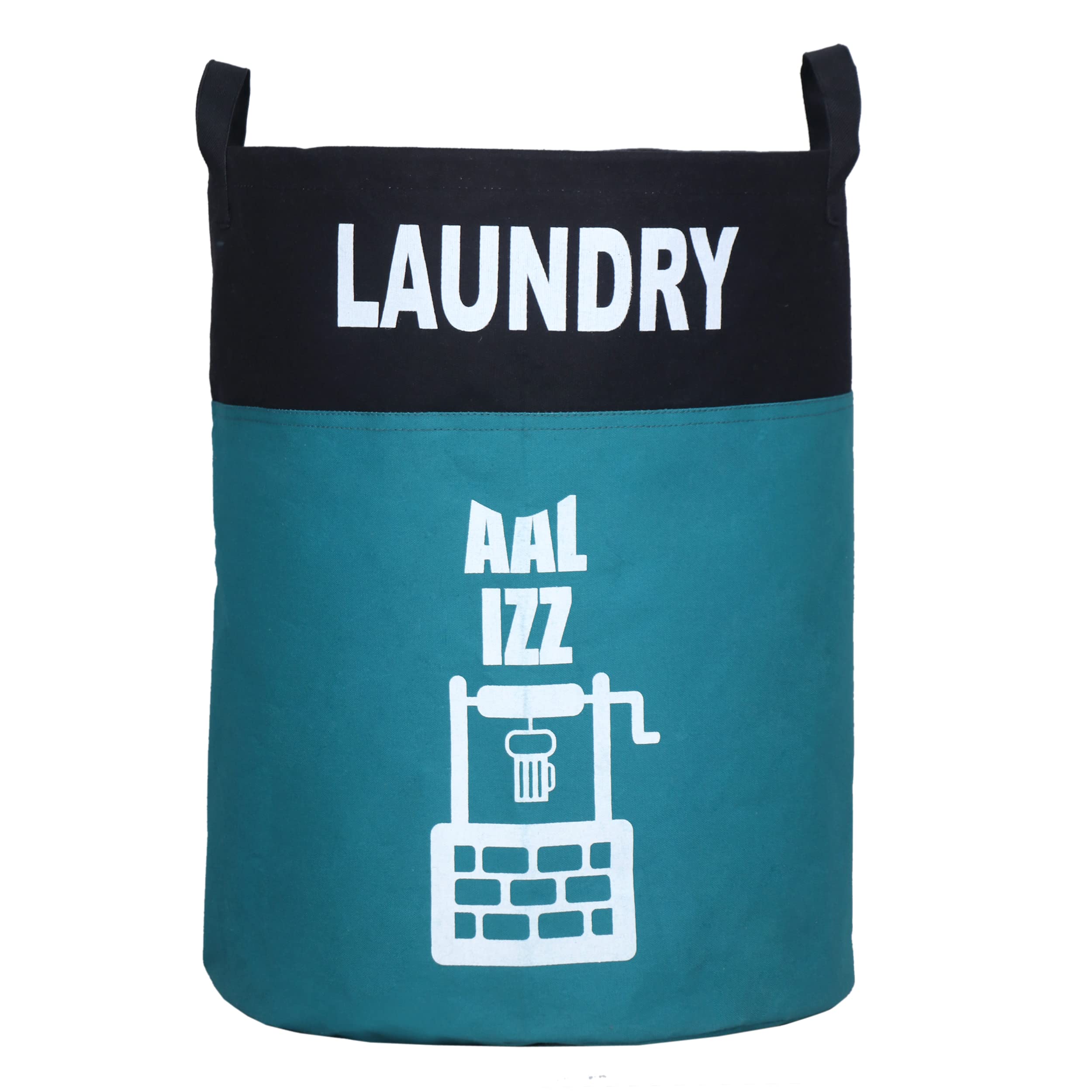 HOME VIBES45 L Canvas Laundry Basket For Clothes & Toys (Aal Izz Well)