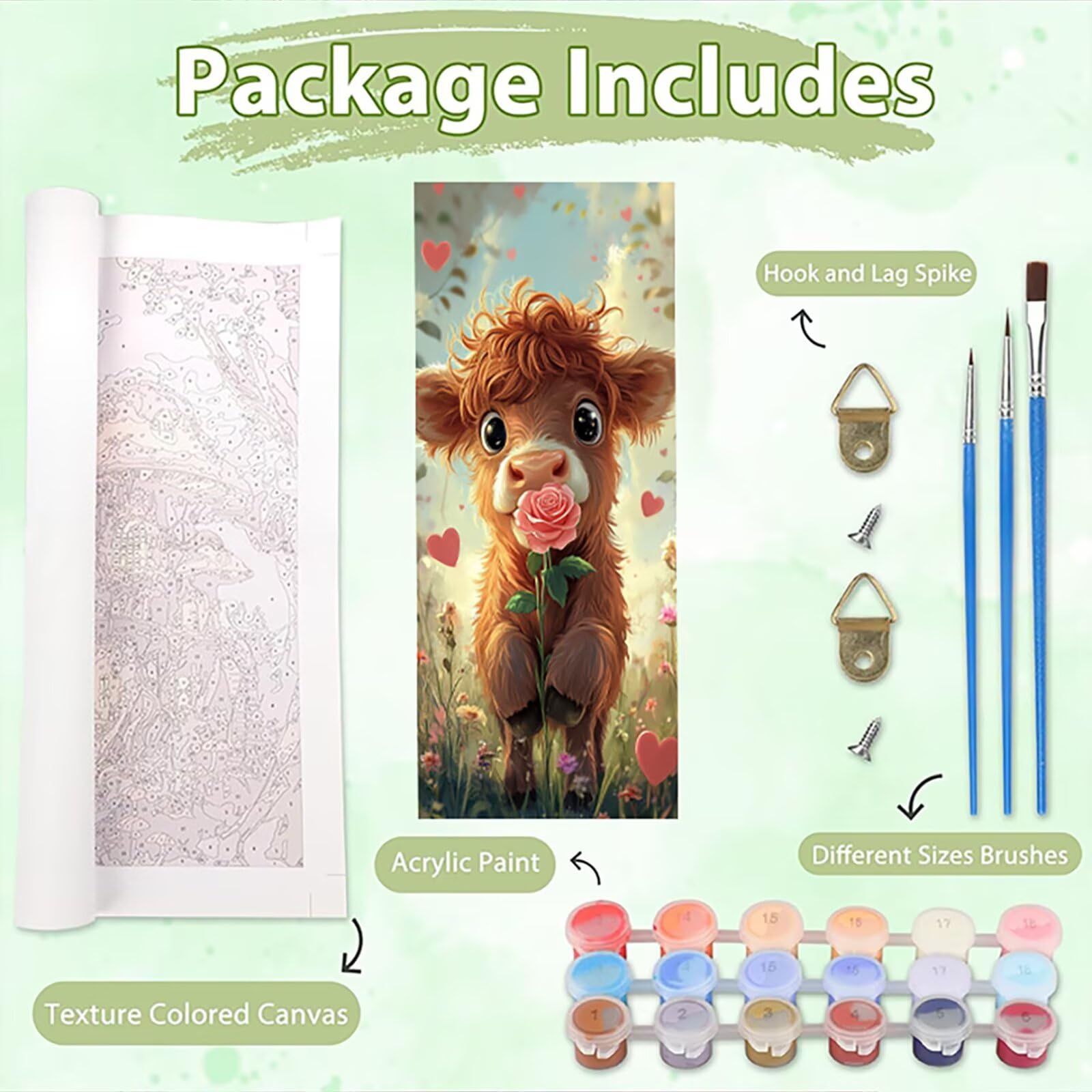 Malen Nach Zahlen 50x150cm Leinwand Hochlandskühe Malen Nach Zahlen Erwachsene mit Ohne Rahmen, DIY Kreativ Set für Erwachsene mit Pinseln und Acrylfarbe, Deko Rosen 1 Landschaft Geschenk, P0M-854