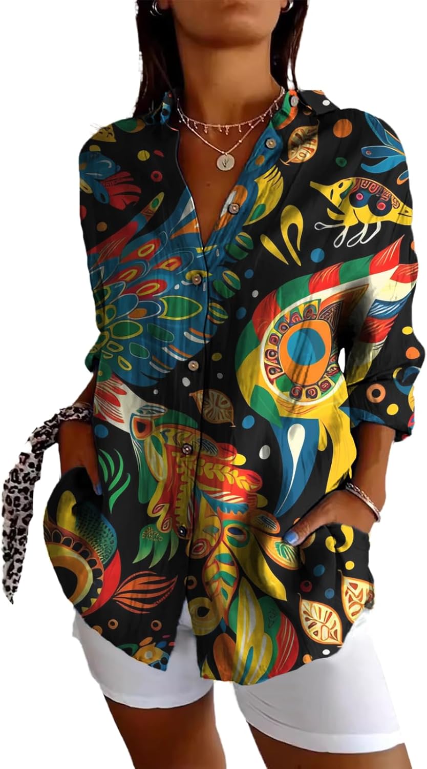 MARSVOVO Fairy 3/4 Length Sleeve Womens Blouse Novelty Wrinkle-Resistant Trendy Blouses Beach Summer Tops