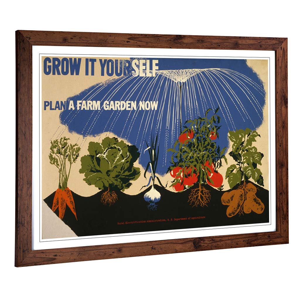 Big Box Art Framed Print of Vintage WPA Poster Grow Design | Wall Art Picture | Home Decor for Kitchen, Living Room, Bedroom, Hallway, Walnut, A2 / 24.5x18 Inch / 62x45cm