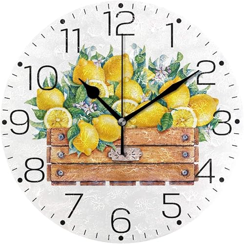 Miniatura 1 de Caja de madera con limones amarillos, fruta, reloj de pared de moda, sin marco, decorativo, para cocina, dormitorio, sala de estar, aula, decoración
