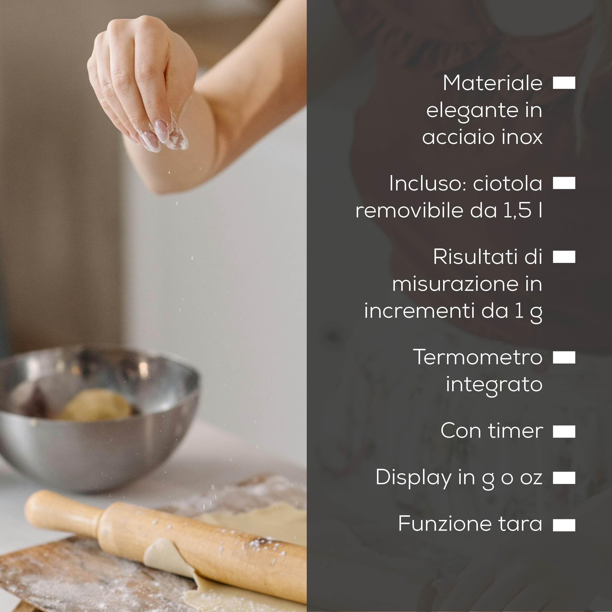 Beurer KS 54 Bilancia da Cucina, con Ciotola in Acciaio Inox Spazzolato Lavabile in Lavastoviglie, Timer Impostabile, Termometro ambientale integrato, Funzione Tara