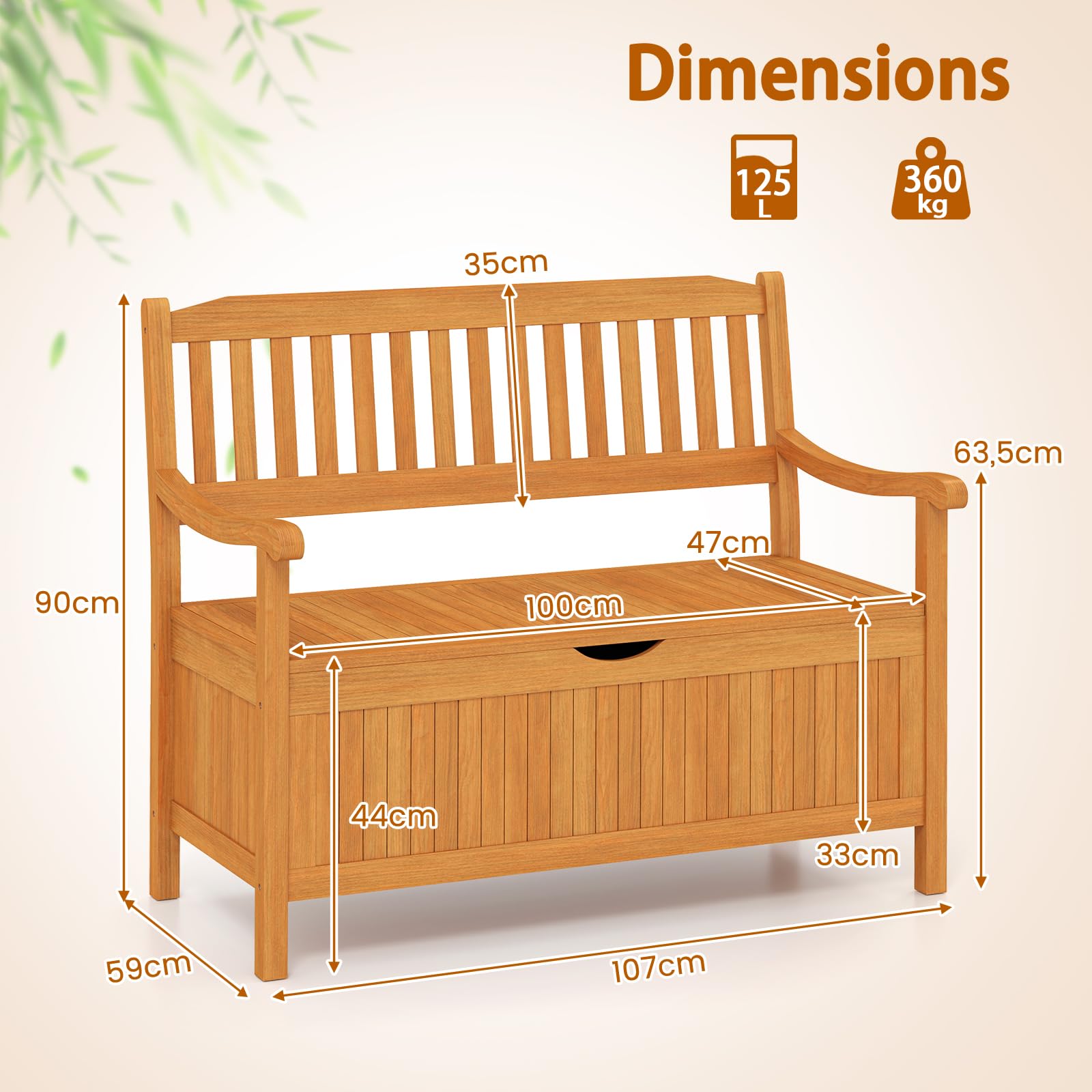 COSTWAY Banc de Jardin en Bois d'Acacia, Banc Coffre Exterieur 125L,Naturel