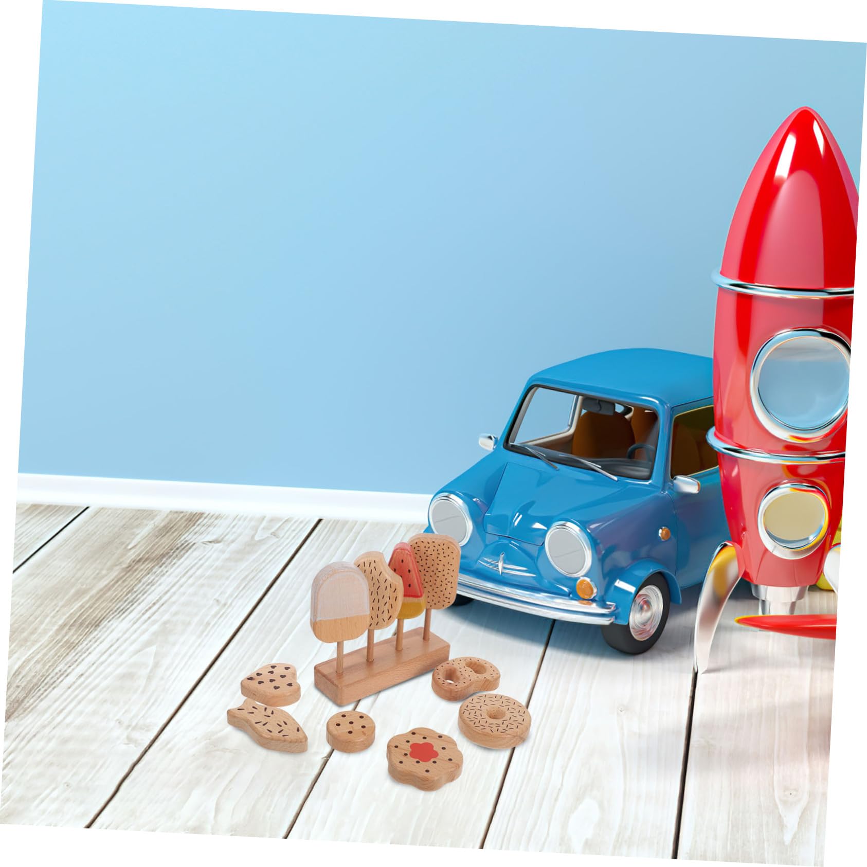 VANZACK Giocattolo di Finzione per Ragazzo Ragazza Gelato e Ciambelle in Legno Set da Cucina Simulato Accessori per Giochi di Ruolo Cibo Finto Educativo per Cucina Giocattolo