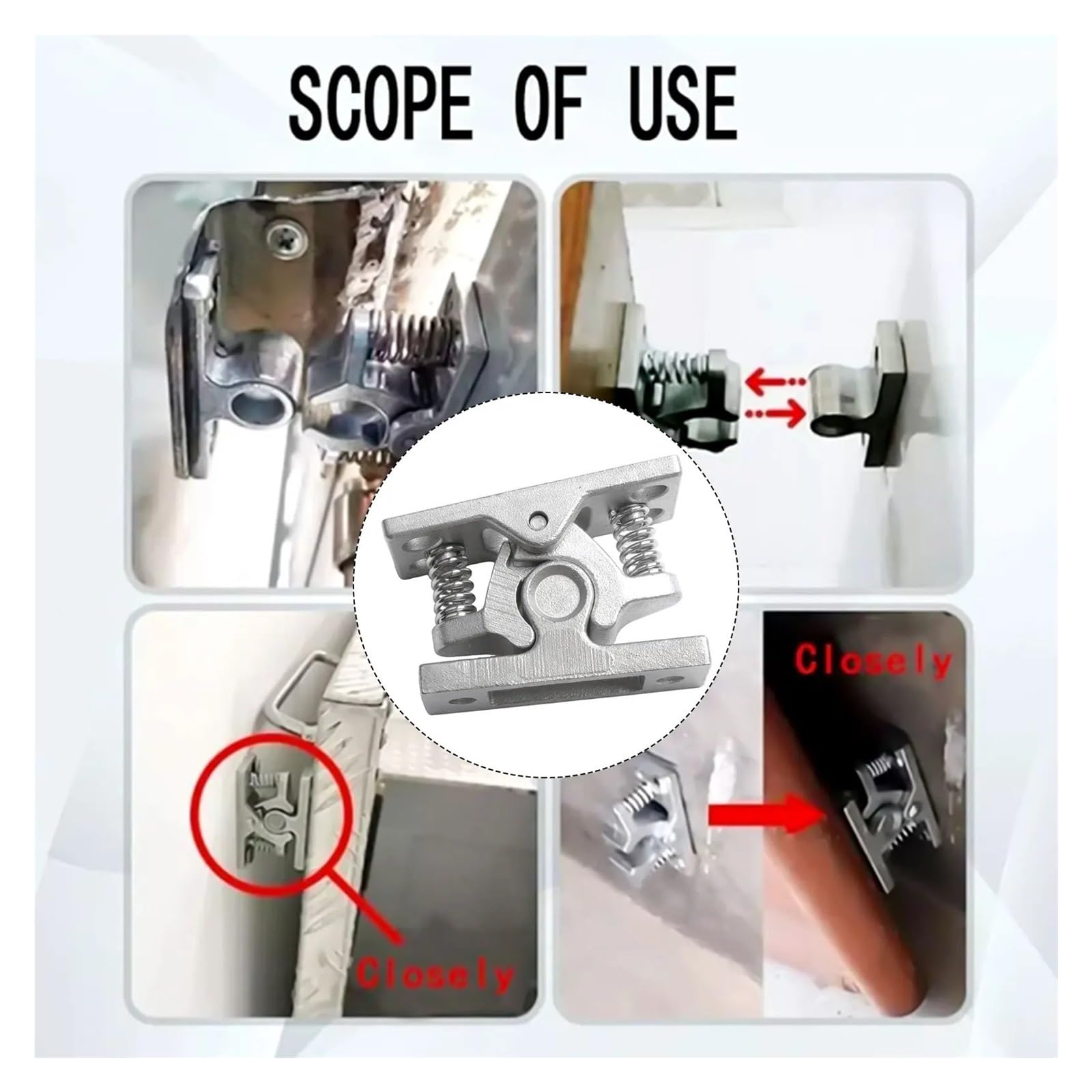 Doppelrollenverschluss Doppelrollenverschluss mit gefederter Türschloss-Stoppklemme, RV-Türklemmclip, Hardware, Sicherheitstür-Haspenschloss(Silver)