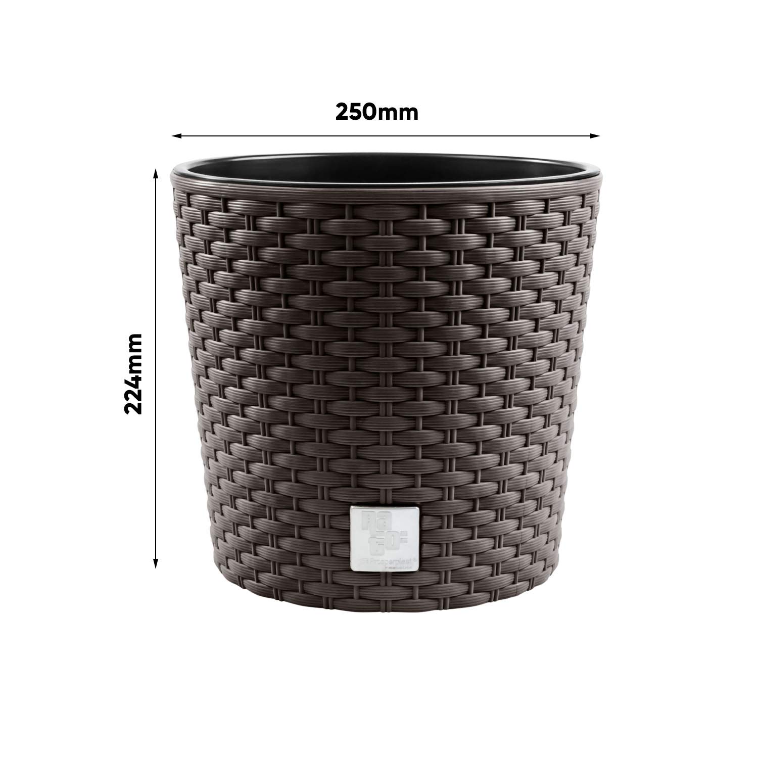 PAFEN Vaso Effetto Rattan In Plastica - Diametro 25 Cm, Colore Caffè, Con Inserto