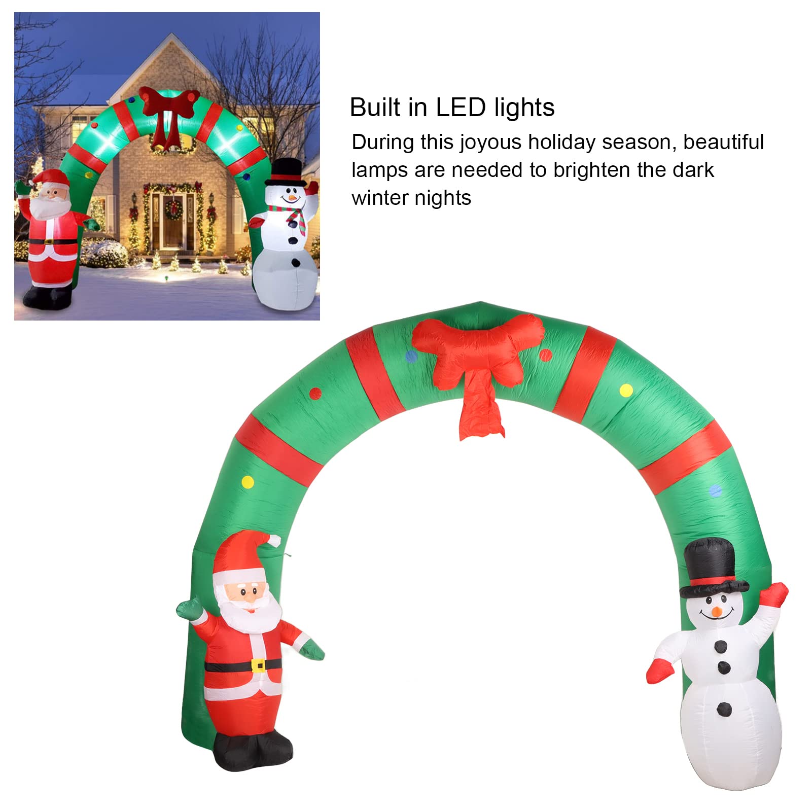 8ft Navidad Arco Inflable con Santa y el muñeco de Nieve, Luces LED, Blow Up Yard Decoraciones Decoraciones de Navidad Decoraciones al Aire Libre para Navidad Fiesta, Jardín