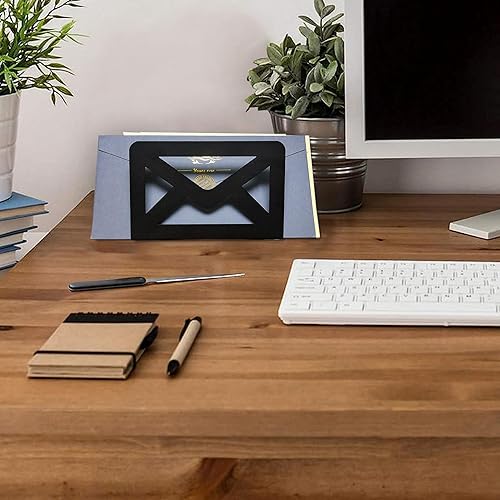 Miniatura 8 de Soporte de correo de metal negro, organizador de cartas de encimera con abrecartas, estante de sobres de escritorio de oficina, soporte de