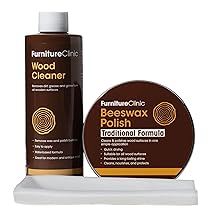 Kit cera d’api – Per pulire, incerare, lucidare e proteggere tutti gli oggetti di legno come mobili, piani di lavoro e porte – Contiene detergente per il legno, lucidante in cera d’api e panno