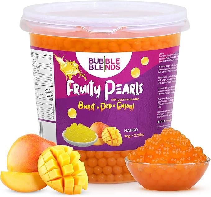 Bubble Blends Mango Popping Boba (1kg) Boba Balls with Real Fruit