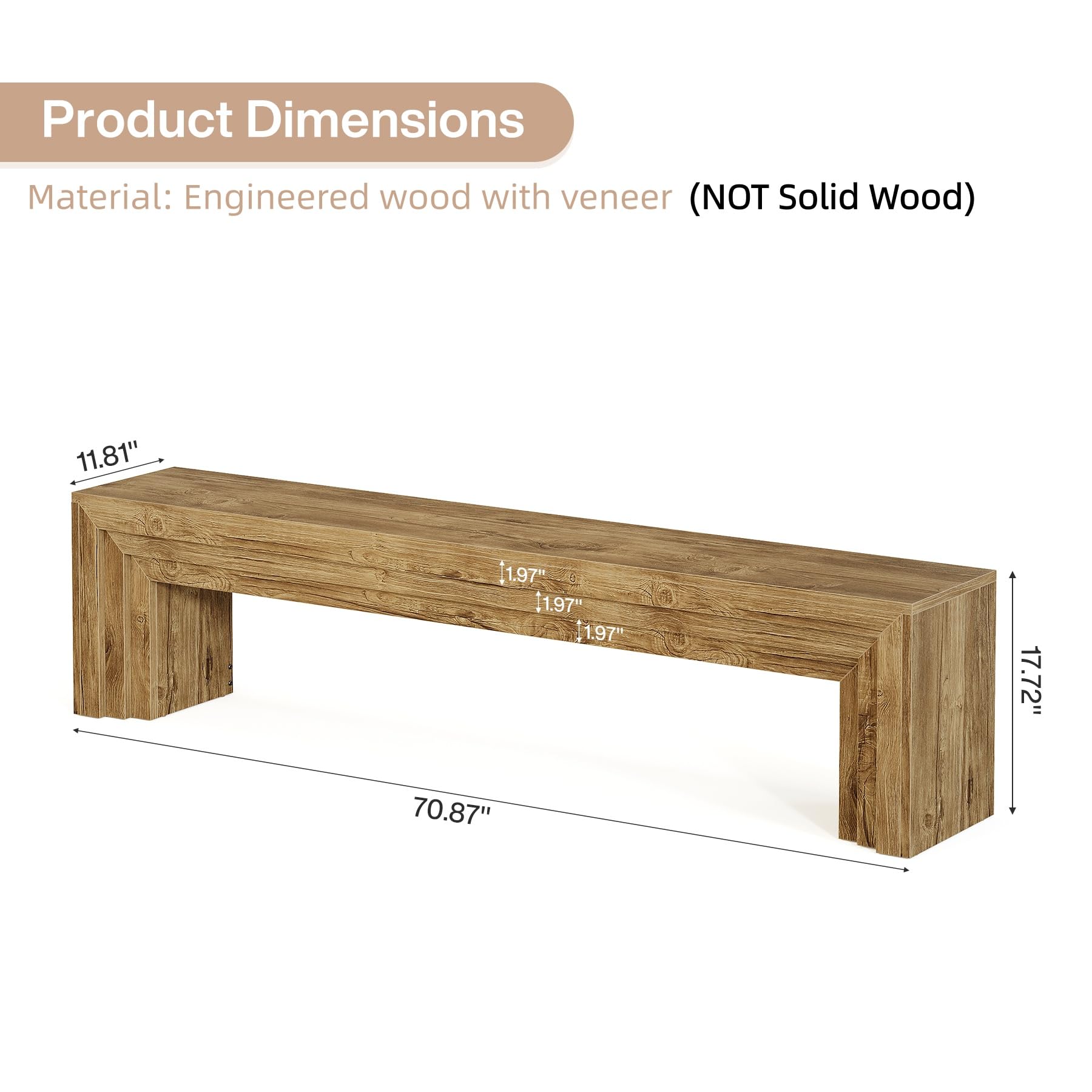 Tribesigns 71" Extra Long Entryway Bench, Modern Farmhouse Shoe Bench Wooden Indoor Seating with Layered Design for Hallway, End of Bed, Living Room, Sofa Back, Dining Room, Brown