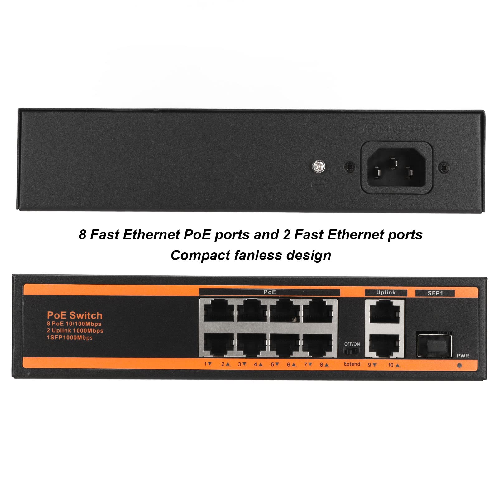 10-Portańskie PlZłącznik Poe, 8 Portowie Fast Ethernet Poe, 2 Porty Fast Ethernet, Niezarządzaliny Pluącznik Gigabit IEEE 802.3AT z Automatykizną detekcją, Cichy Bezyylatora,