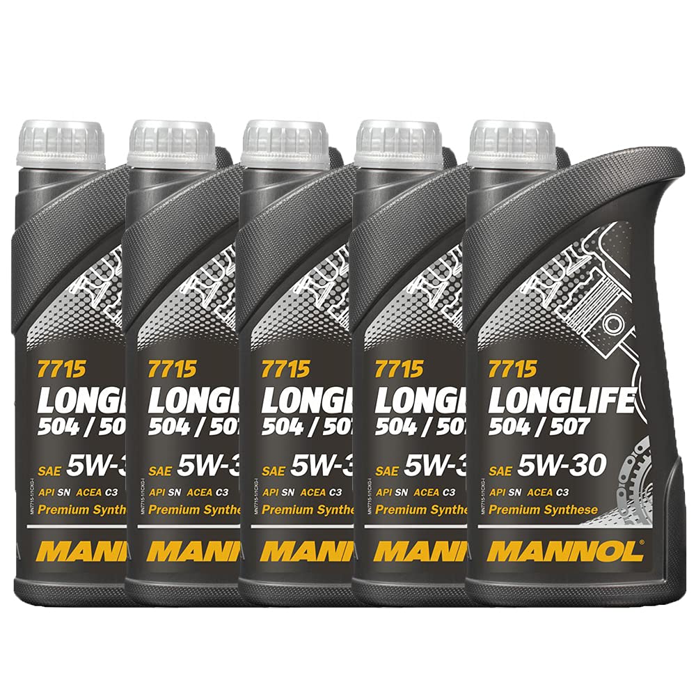 MANNOL 7715 LONGLIFE 5W-30 Motoröl Freigabe 504/507 Motoröl, 5 x 1 Liter
