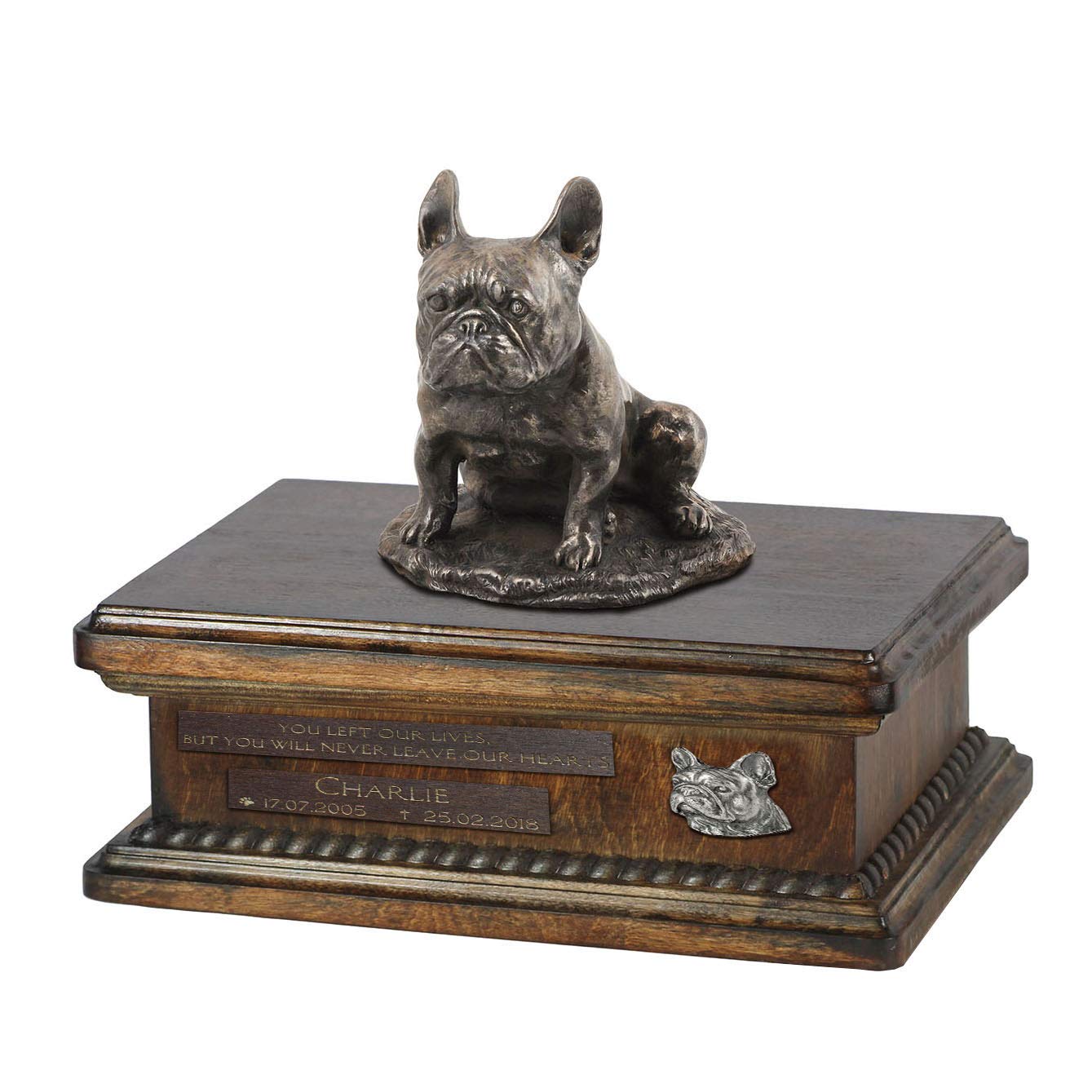 Urne pour les cendres de chien Bouledogue français III statue commémorative bronze 5L