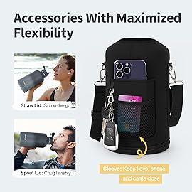 WixByti 64 oz Insulated Water Bottle with Straw (Cold for 48 Hrs), Half Gallon Stainless Steel Triple Wall Vacuum Sports Water Jug, Leakproof Hydro Cup Flask with Straw Spout Lids & DIY Stickers