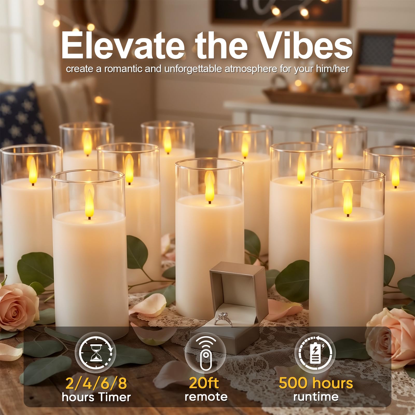 5plots Set di 3 candele a LED bianche senza fiamma, con timer remoto, candele a pilastro in vera cera con luce tremolante calda per interni, casa, Halloween, decorazioni natalizie, D3 x H6 15,2 cm