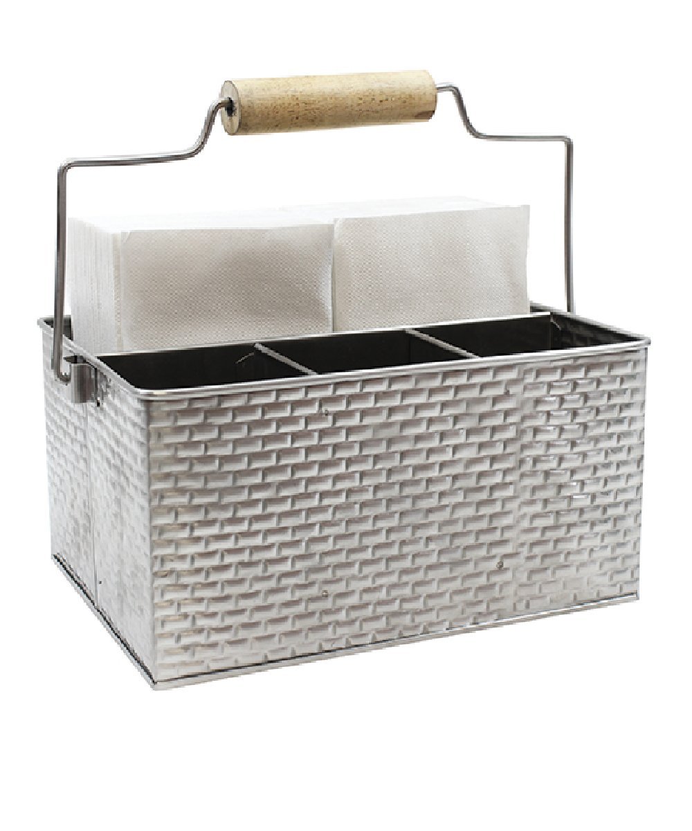 TableCraft "GPSSCADDY" Brickhouse Collection™ Rectangular Condiment/Flatware Caddy with Handle, 27.5 x 21 x 12cm