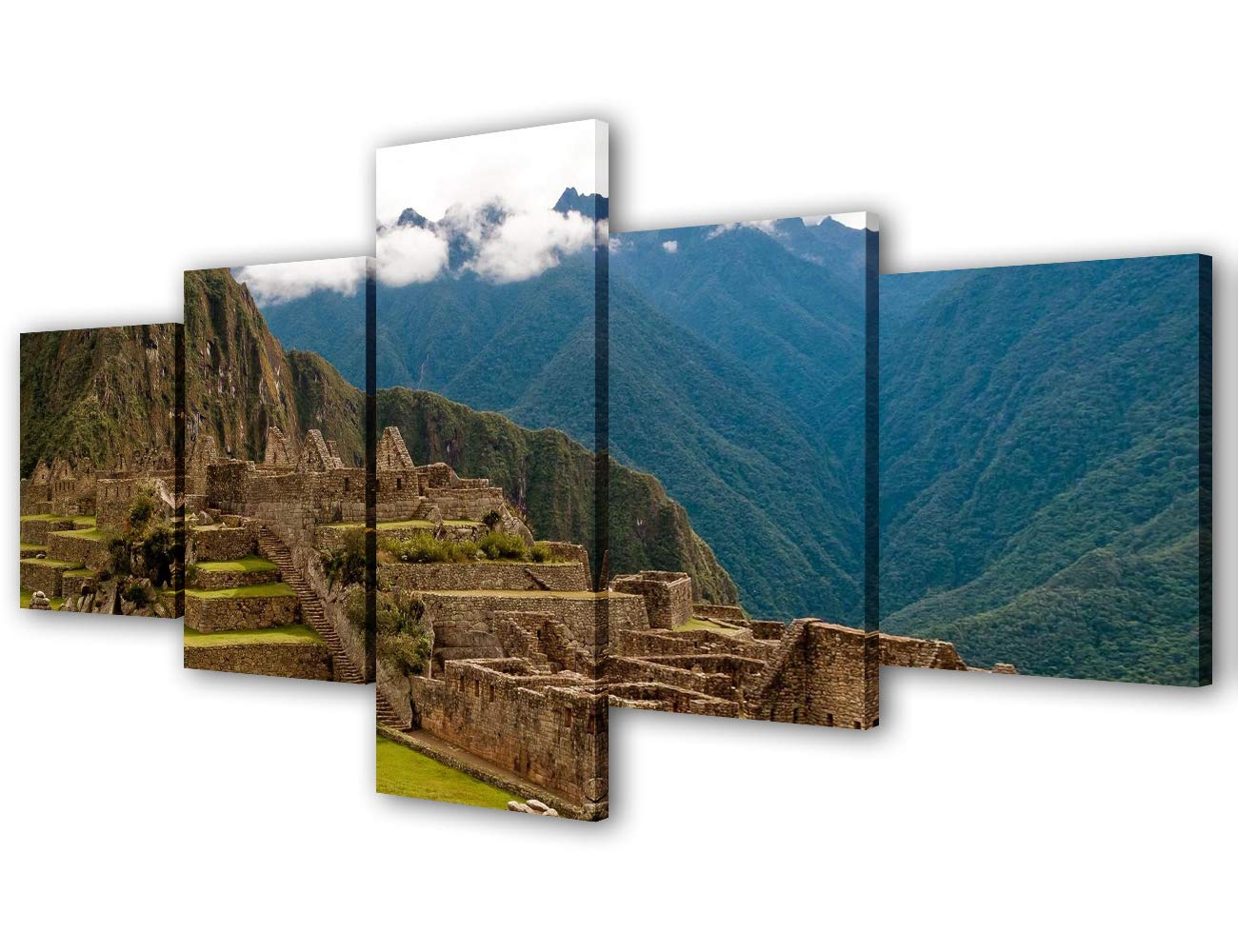 Aztec Art Paintings Andes Mountain and Mayan Artwork Peru Inca Ruins Machu Picchu Pictures for Living Room Giclee 5 Panels Canvas Wall Art HD Prints Home Modern Decor Framed Ready to Hang(50"Wx24"H)