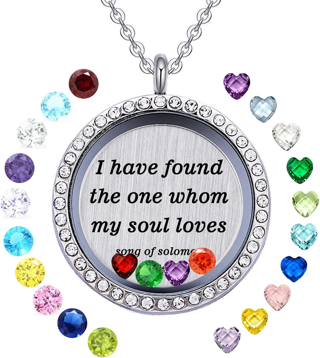 YOUFENGFloating Living Memory Birthstones Locket Necklace Christian Bible Verse Prayer Faith Religious Jewelry Gifts for Women Mom