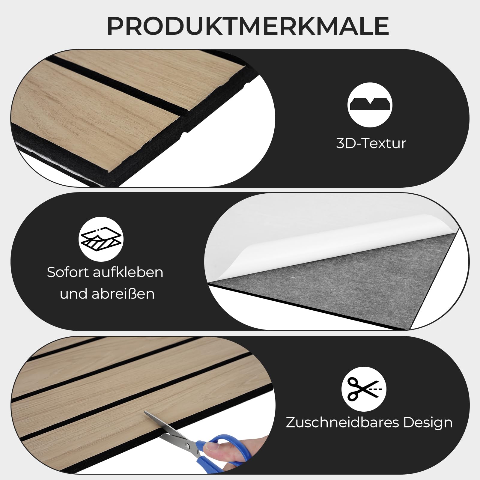 Akustikpaneele Selbstklebend 2.64m²-4 Stück Holzfarbe 120x55x0.9cm | Für Akustische Behandlung und Wanddekoration, Schallschutz Wand, Schallschutzplatten Besuche den Soundsbay-Store
