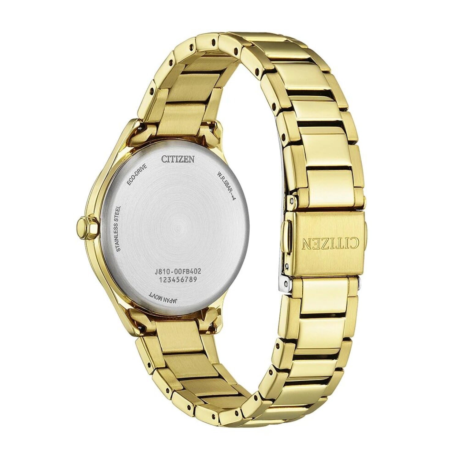 Citizen Eco-Drive Damenuhr Edelstahl, Weiß, 33.5 mm, FE6122-64A | Analog Quartz | Kristallglas | 5 bar Wasserdicht | 240 Tage Gangreserve | Datum | Edelstahlband