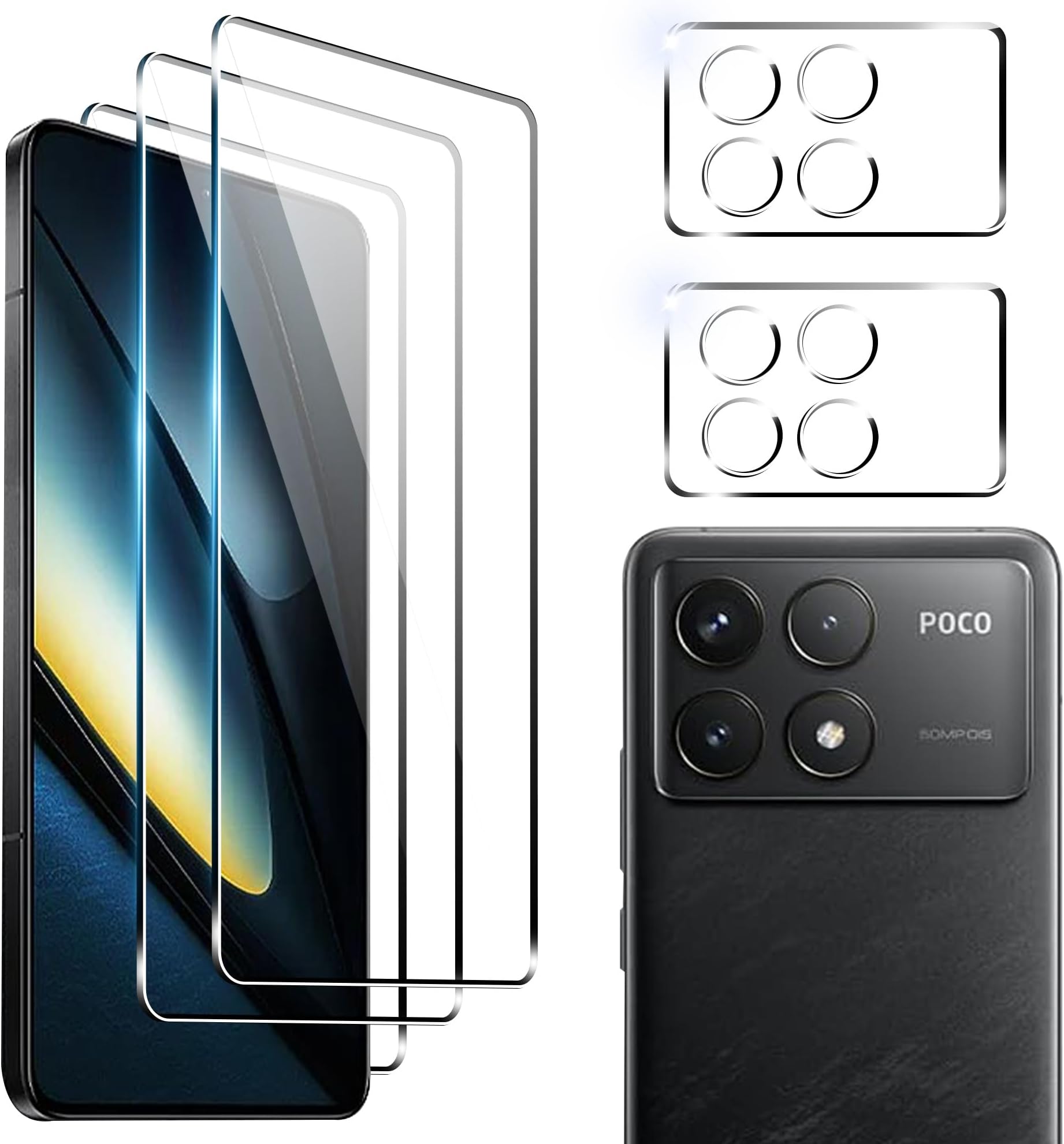 for Xiaomi Poco F6 Pro 5G Screen Protector with Camera Lens Protector, 9H Hardness Anti-Scratch Tempered Glass flim, Case Friendly, Anti-Fingerprint,Anti-Scratch (2+2 PACK)