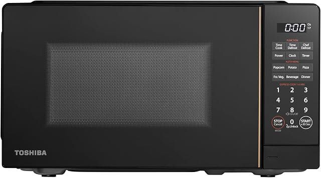 TOSHIBA Petite four micro-ondes avec 11 Niveaux de puissance, ChefDefrost, Sons allumés/arrêts & Mode écologique, 0.7 Cu Ft, 700W, Noir, MM-EM07PA(BK)