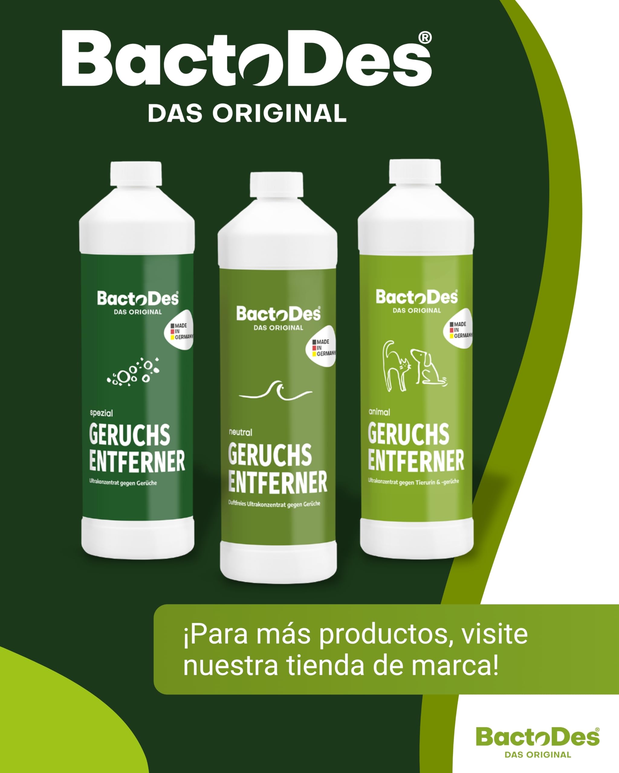 BactoDes Neutral Geruchsneutralisierer 1L I Geruchloser Enzymreiniger mit biologischer Mikrobenkraft & Tiefenwirkung inkl. Spray-Mischflasche I Effektiver Geruchsentferner für Haus, Auto & Textilien